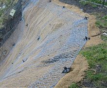 Completed rock netting with coir mesh Completed rock netting with coir mesh