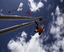 Descent from bridge using electric winch